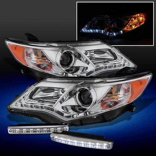 Buy 12-13 TOYOTA CAMRY LED STRIP CHROME PROJECTOR HEADLIGHTS+DRL LED ...