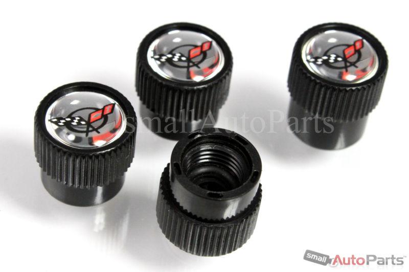 Buy (4) Chevy Corvette C5 Mirror Logo Black ABS Tire/Wheel Stem air Valve CAPS set in USA