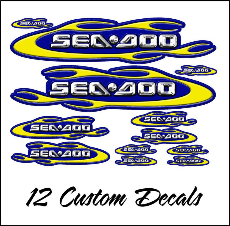 Sea doo owners speedster, challenger, rxp,rxt,gtx,graphics decals - blue yellow