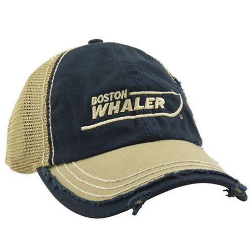 Boston whaler 100% cotton twill old washed cap - navy/tan hat