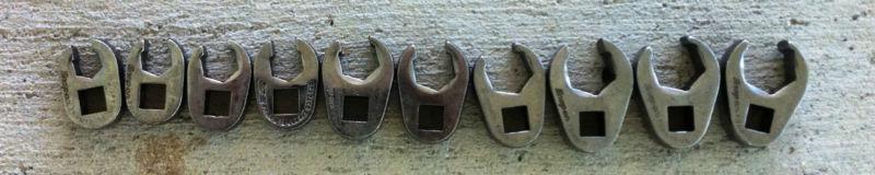 Snap on socket crows feet wrench head set, 10 pc, metric, size 10-19