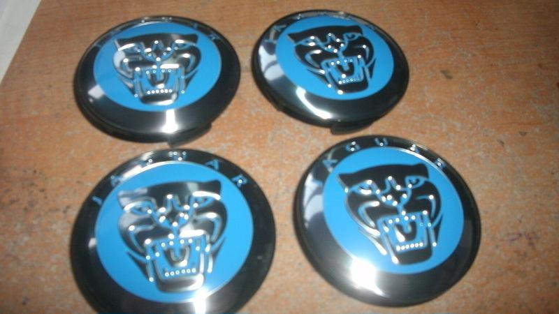 Jaguar xj xk s-type r xke wheel rim center caps w jaguar logo new set of 4 blue