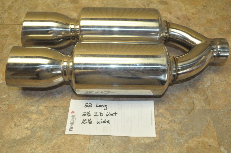 2.50" id inlet x dual oval outlet x 22" oal vibrant stainless dual exhaust tip