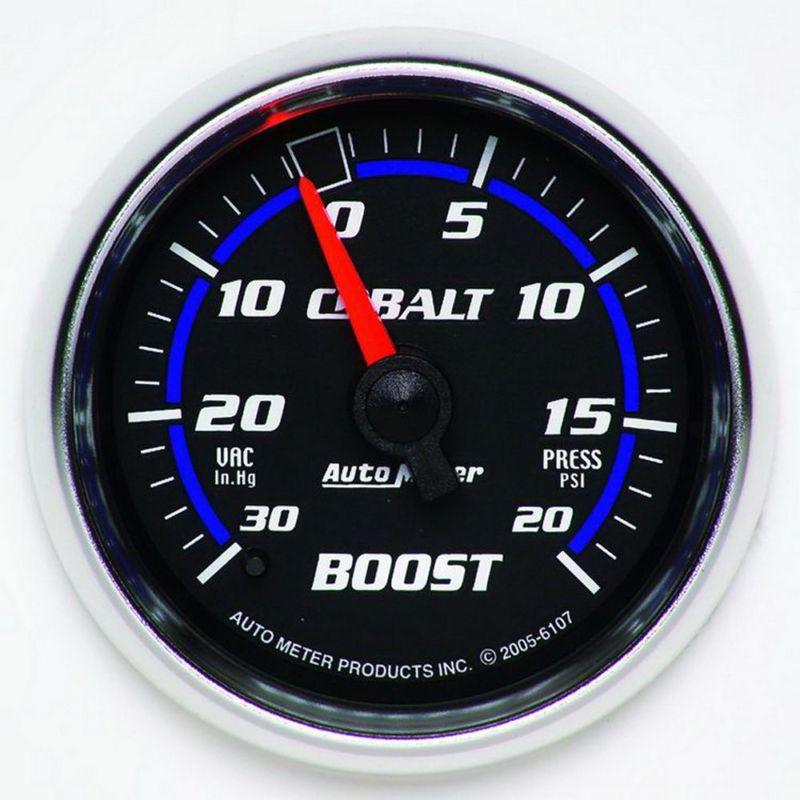 Boost/vacuum auto meter 6107 cobalt analog 30" hg/20 psi, 2 1/16" gauges -