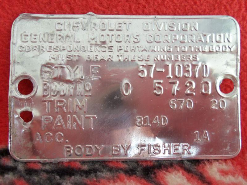 1957 chevy bel air 2 door hard top sport coupe cowl tag