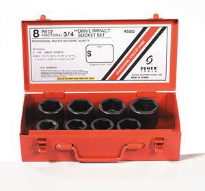 Sunex 3/4" dr sae 6 pt standard impact socket set 8 pc.