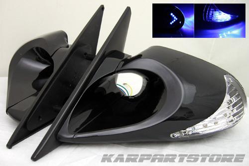 94-98 ford mustang k6 side wing sport mirrors led blue arrow signal left/right