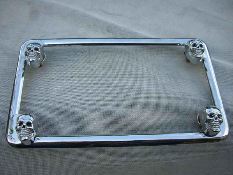 Harley davidson - tag holder chrome complete with skull bolts - free shipping !