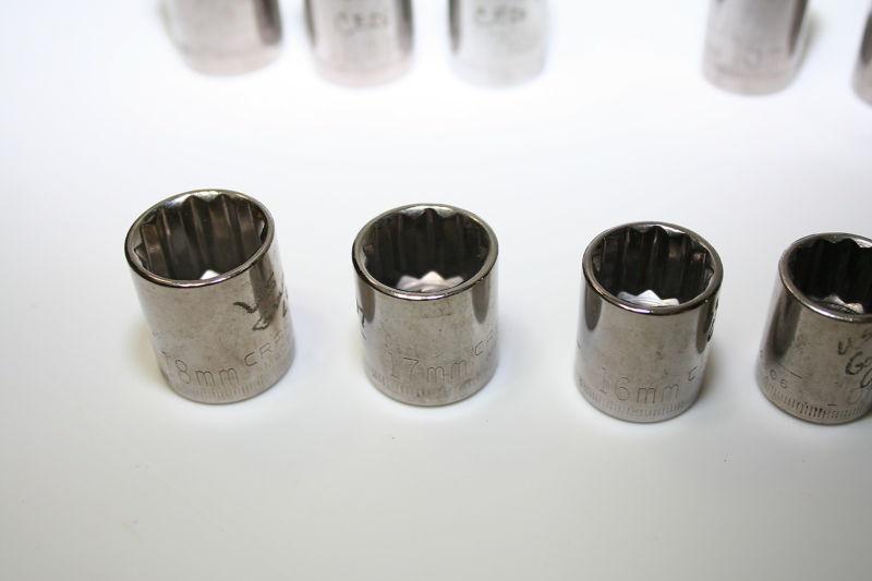 Craftsman Metric socket lot of 18 3/8 1/2 inch drive Used engraved 12 point, US $29.99, image 7