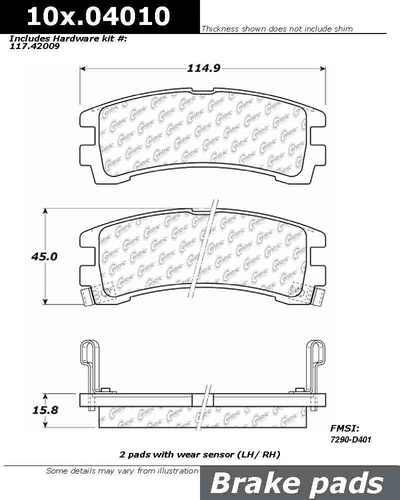 Centric 100.04010 brake pad or shoe, rear-oe formula brake pads w/hardware