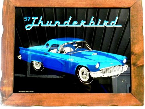 1957 thunderbird bar mirror (vintage) man cave garage decor&#039; wood frame