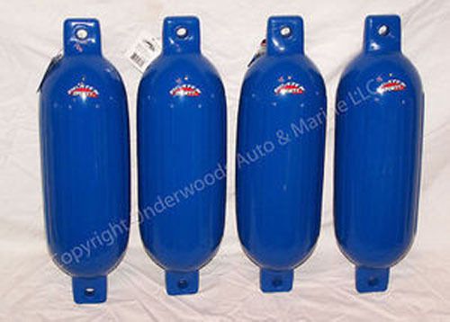 Blue boat fenders 4.5'' x 16'' set of 4 bumpers vinyl docking ribbed