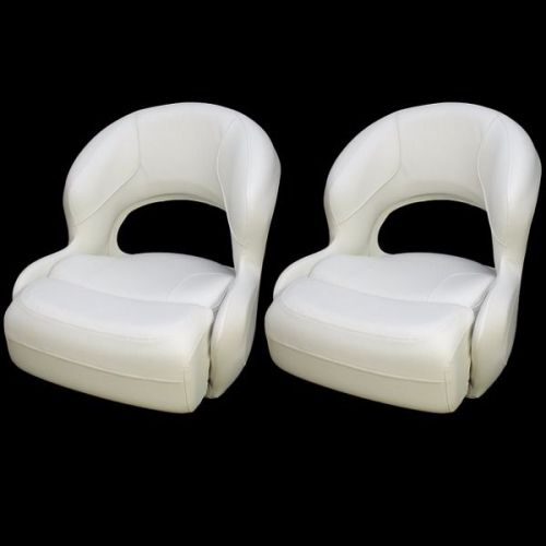 Deluxe white vinyl boat bolster / bucket / drivers seating seat chairs (pair)