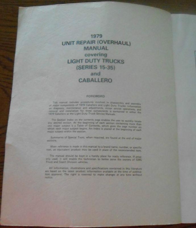 1979 GMC Manufactures Unit Repair Manual - Light Duty Trucks - VG Condition, US $17.00, image 3