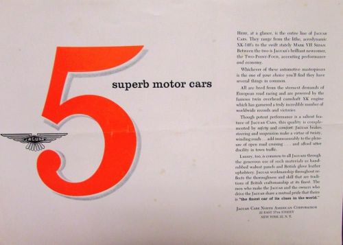 Original 1956 jaguar dealer sales brochure 2.4 xk-140 roadster coupe mark vii