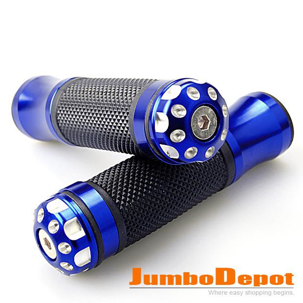 2x blue rubber &chrome handlebar hand grips bar end plugs for honda sports bike 