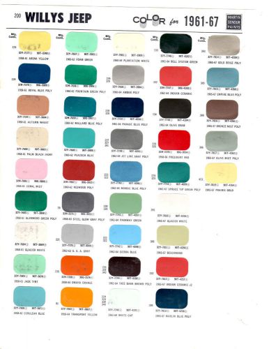 1961 1962 1963 1964 1965 1966 1967 willys jeep paint chips martin senour 41pc