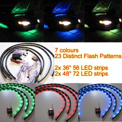 7 color led under car kit glow underbody system neon flash light 36&#034; x2 + 48&#034; x2