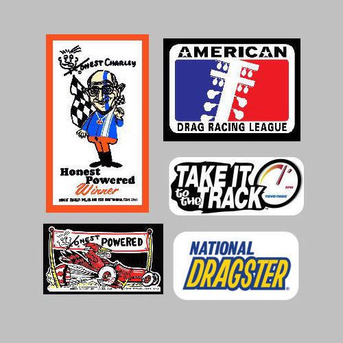 5 decals stickers honest charley  american drag racing track  national powered