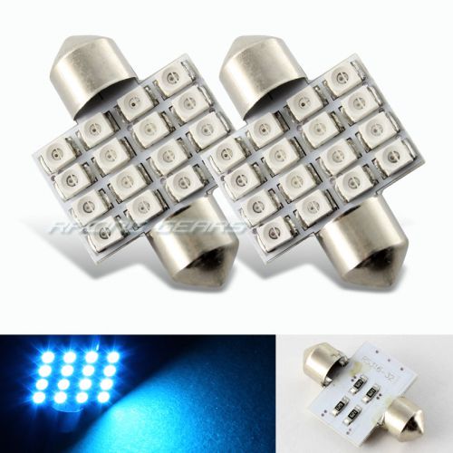 2x 34mm 16 smd blue led panel interior replacement dome light lamp festoon bulb