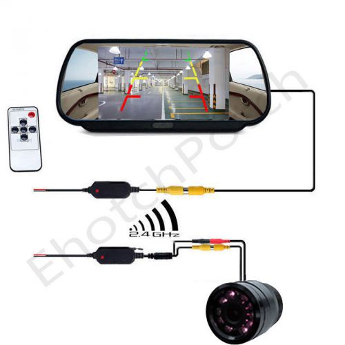 7&#034; lcd screen car rear view backup mirror monitor+wireless reverse ir camera kit