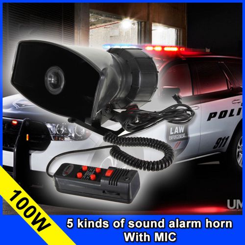 100w loud car warning alarm police fire siren horn loud speaker mic 5 sound 12v