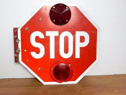 Vintage school bus stop sign electric folding foldout with lights 19&#034; x 18&#034;