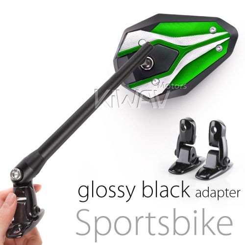 Green mirror viper ii adjustable + glossy black base for suzuki gsx r 1000 00-15