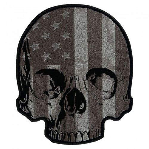Embroidered motorcycle back patch - american flag half skull gray patch p6907 lg