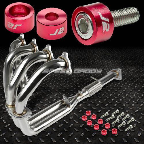 J2 for h23 bb2 stainless flex exhaust manifold header+red washer cup bolts