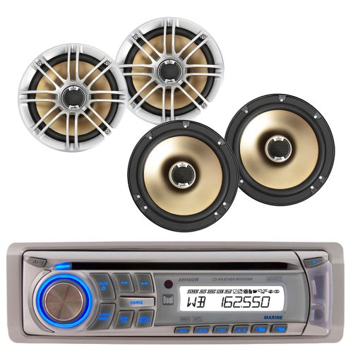 4 silver polk audio 6.5&#034; marine speakers,dual marine ipod aux usb am fm receiver