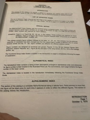 Beechcraft Queen Air & Queen Airliner Parts Catalog A65 70 & B80 October 1979, US $125.00, image 2