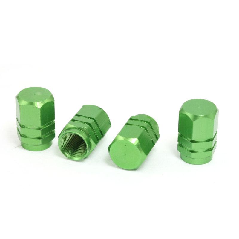 4pcs green hexagon aluminum alloy 7mm inner hole dia tire valve caps for auto