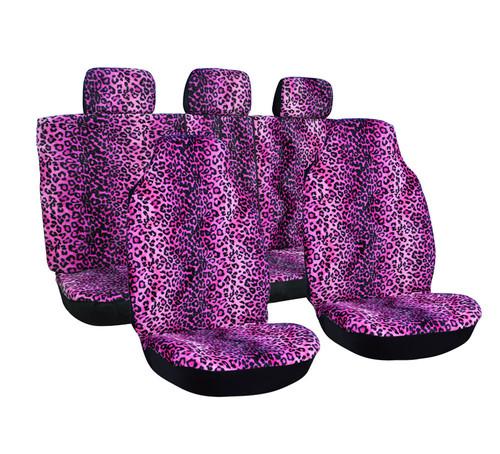 7pc full sport integrated set purple leopard cheetah high back van seat cover