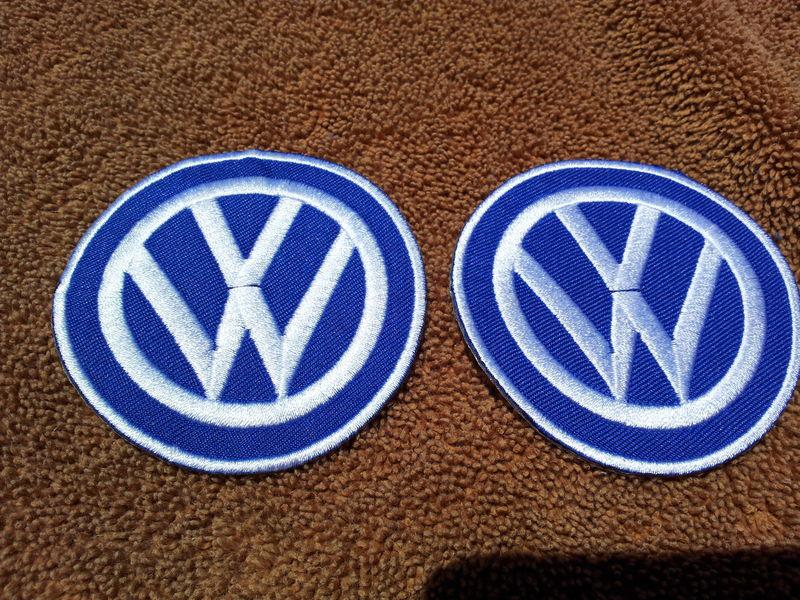 2 round vw  iron on embroidered patch vw bug bus ghia t3 golf bay oval split 