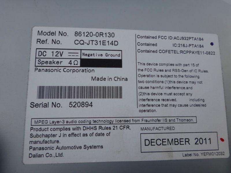 ****MINT Toyota OEM Entune Radio 2012 Corolla Rav4 Tundra 518C3 86120-0R130 2011, US $199.95, image 2