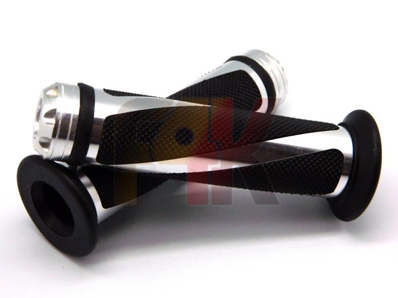 SILVER MOTORCYCLE ALUMINUM RUBBER HAND GRIPS FOR 7/8
