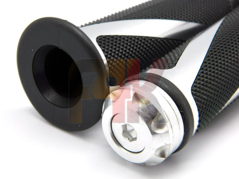 SILVER MOTORCYCLE ALUMINUM RUBBER HAND GRIPS FOR 7/8