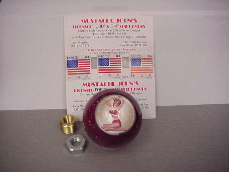 50's - 60's  bikini pin up girl kneeling, custom made shift knob, (red glitter) 
