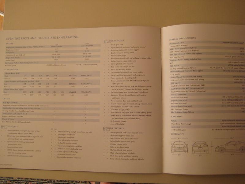 Find 2002 Acura RSX Type S DEALER CATALOG BROCHURE Book Coupe Hatchback