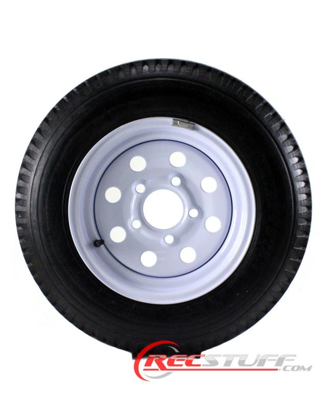 Find 5.30X12 Carrierstar Trailer Tire LRD/5 Bolt White Mod Rim combo
