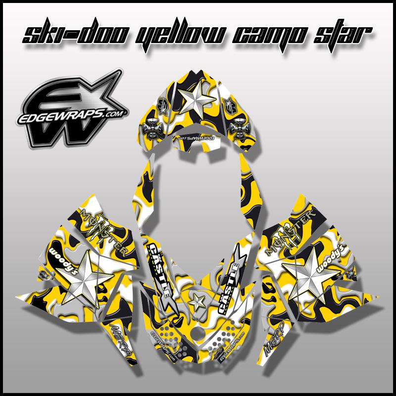 Ski doo rev, xp, mxz, renegade, summit, freeride,- 8/12 yellow camo star