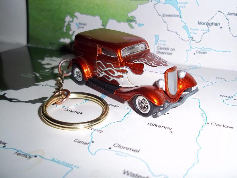 Custom mint keychain 1940 ford delivery,metallic orange wchrome mags