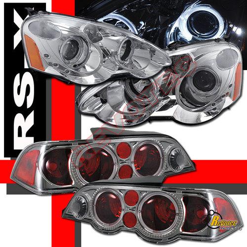 02 03 04 acura rsx dual halo angel eyes led projector headlights & tail lights