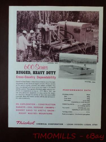 1965 thiokol 600 series tracked carrier off road vehicle catalog sheet vintage 