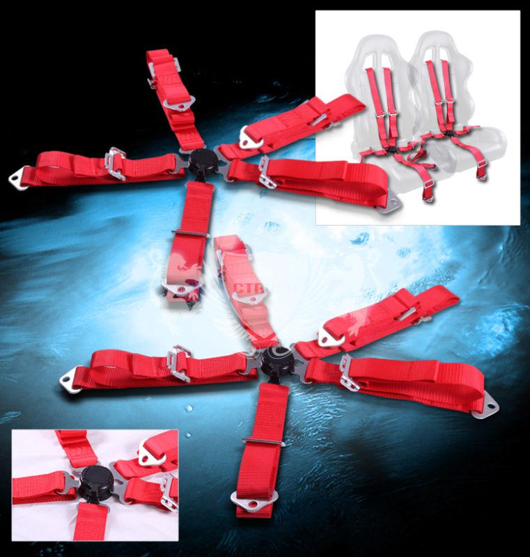 2x f1 5-pt red racing seat belt camlock harness buckle left + right side new