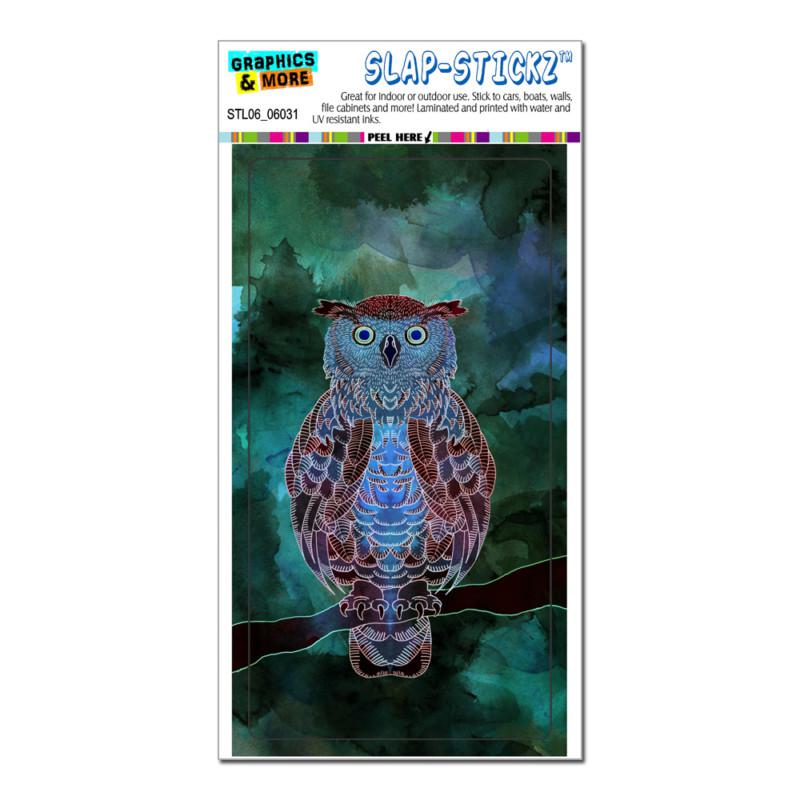 Owl watercolor blue brown - bird - slap-stickz™ car window locker bumper sticker