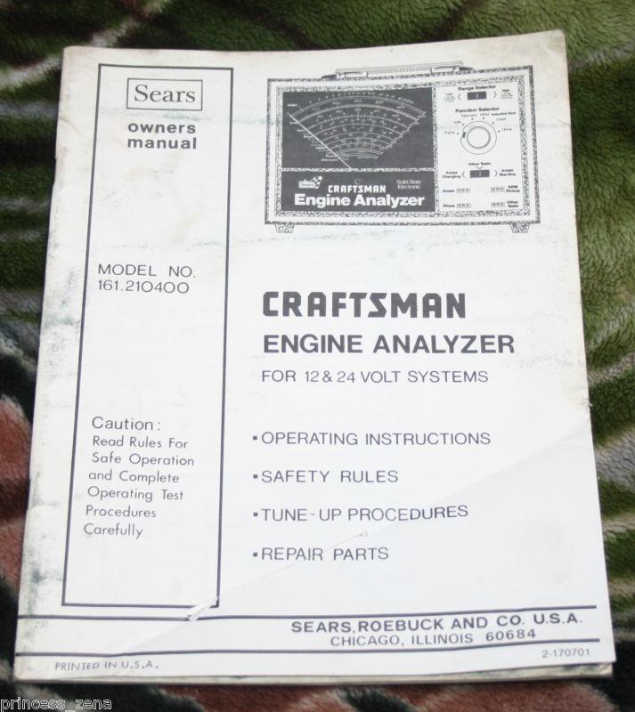 Craftsman engine analyzer 12 & 24 volt systems sears owner's manual instructions