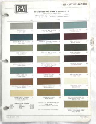 1969 chrysler and imperial r-m  color paint chip chart all models 