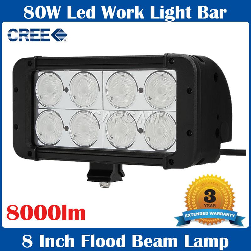 8" 80w 8000lm dual row cree led work light flood off-road pickup lamp 12v 24v